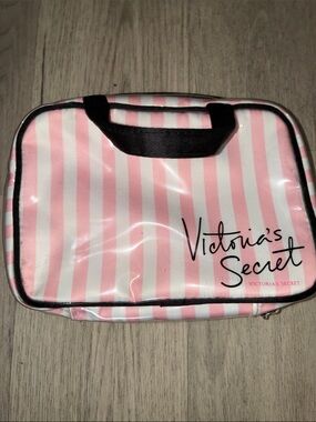 Victoria's Secret- Pink & White Striped Makeup Travel Bag